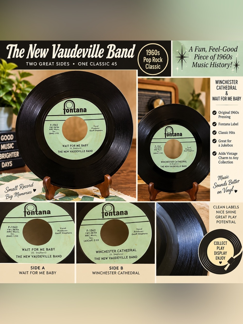 New Vaudeville Band Winchester Cathedral / Wait For Me Baby Fontana F-1562 1966